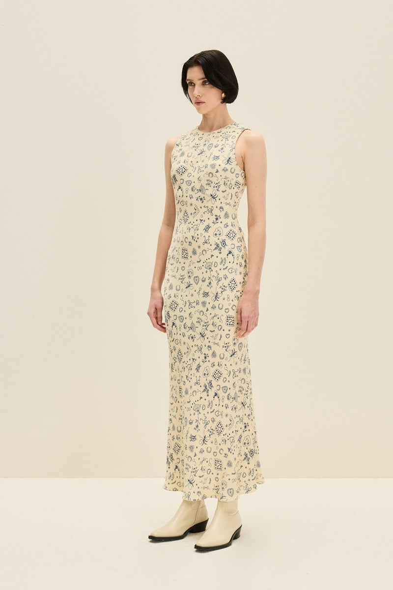 SLEEVELESS DRESS IN BALLERINA BUTTER PRINT - CULT MIA