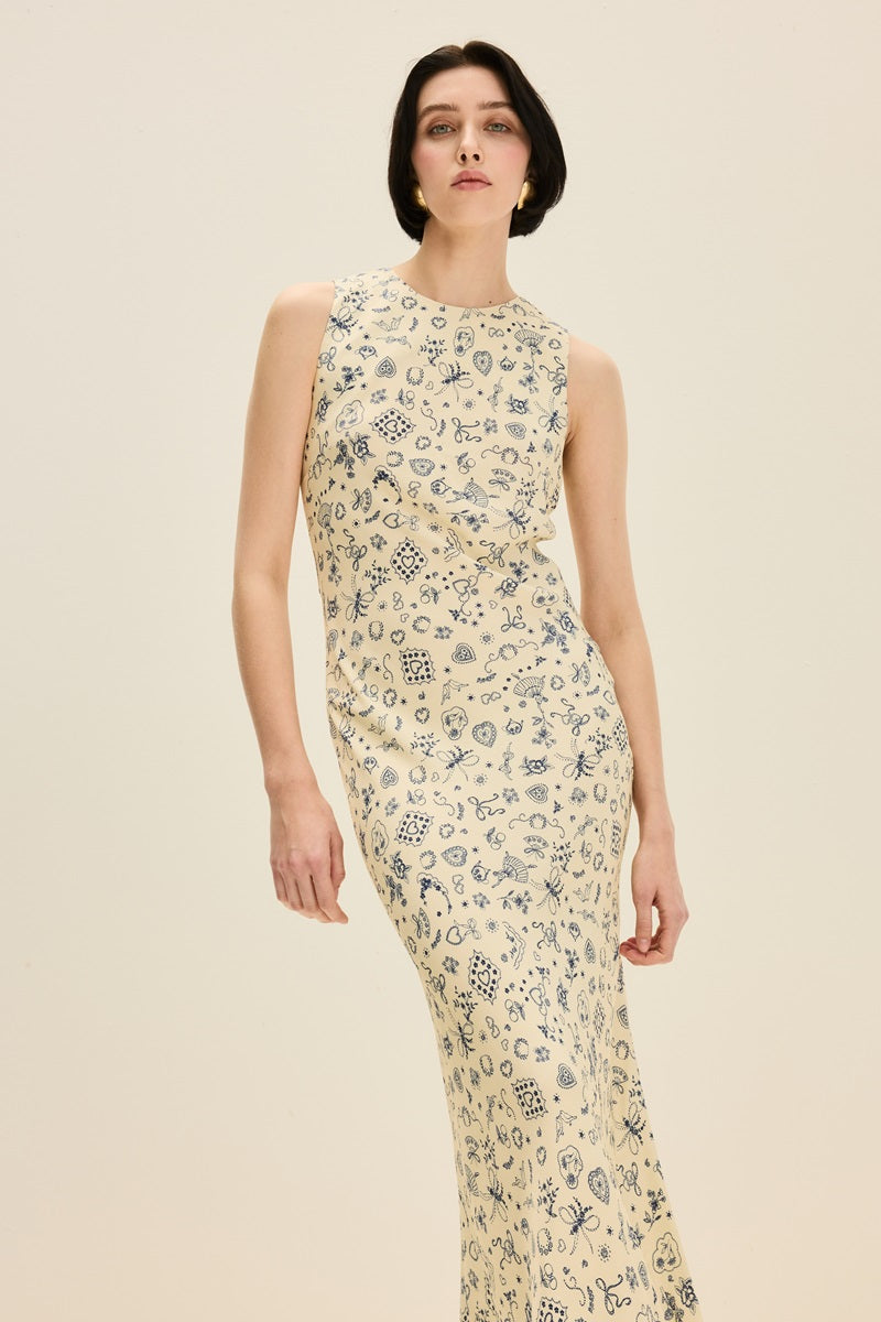 SLEEVELESS DRESS IN BALLERINA BUTTER PRINT - CULT MIA