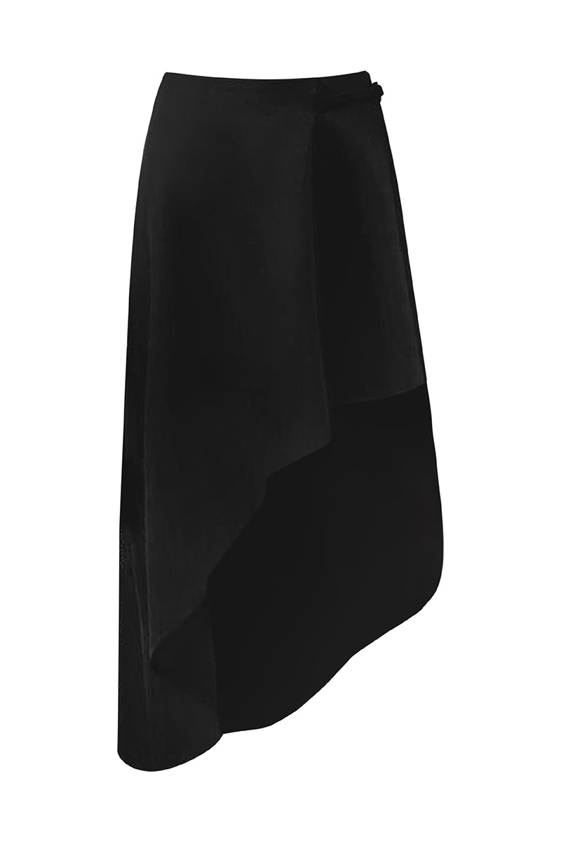 TERRACED ASYMMETRIC BACK ZIPPER TWILL CALF LENGTH SKIRT - CULT MIA