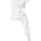 Lecia hibiscus bodycon organza top with floral appliqué, featuring a fitted design and elegant sheer fabric.