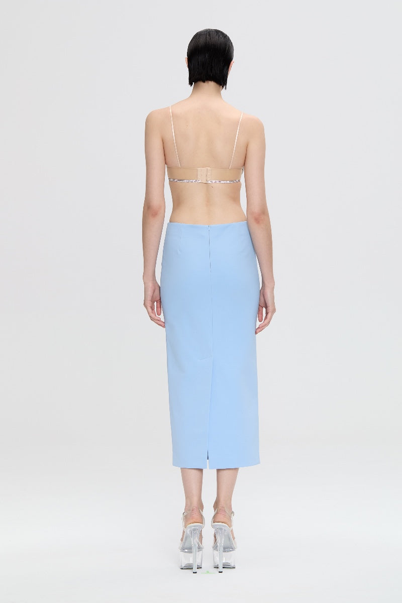Nué rose crystal bra top with delicate straps and floral details, perfect for stylish resort wear.