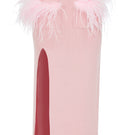 Pink vanilla knit midi skirt with feather details from Andreeva, featuring a soft texture and elegant, flowing design.