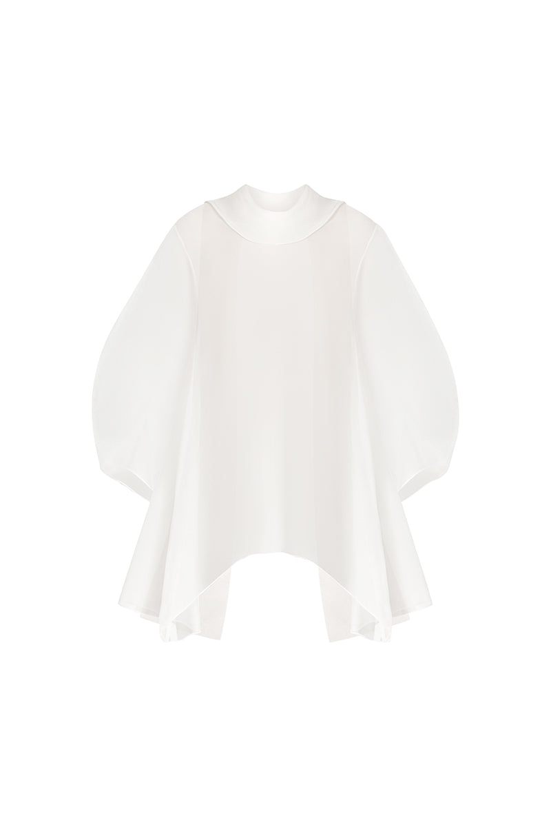 Flowing draped shirt by Lecia, featuring lightweight fabric and relaxed fit, shown on a model with long sleeves and stylish design.