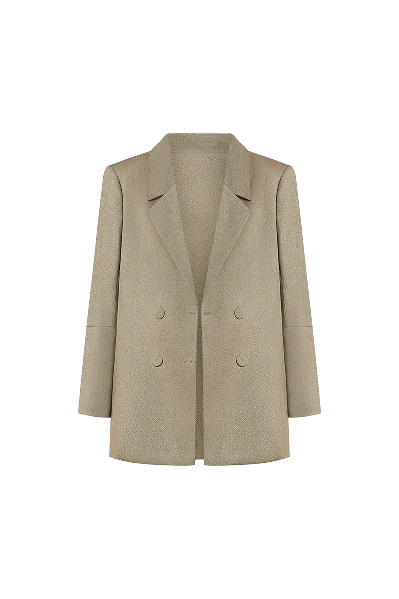 Lecia tailored texture blazer in navy with structured fit, featuring notch lapel and single-button closure, displayed on a hanger.