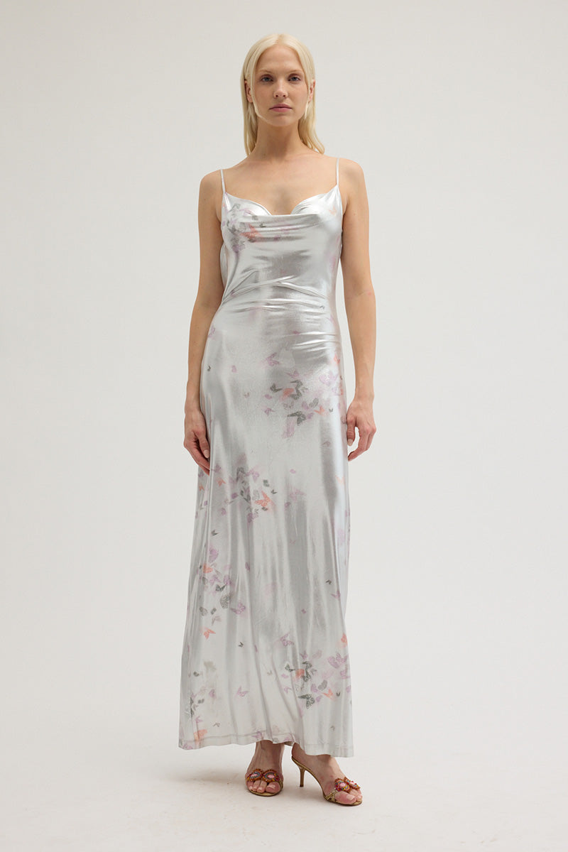 ITA DRESS LAMINATED SLIVER BUTTERFLY