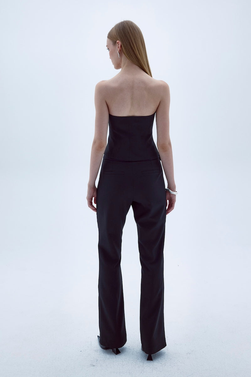 Black Arced Straight Cut Trousers by Nazlı Ceren, tailored pants with clean lines and a modern fit.