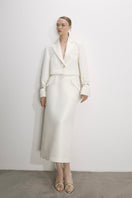 Nazlı Ceren BOXY satin cropped jacket in vanilla ice color, stylish jacket with a smooth satin finish and modern design.