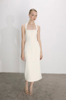 Nazlı Ceren Margaux crepe midi dress in vanilla ice with a fitted bodice and flowing skirt, perfect for elegant occasions.