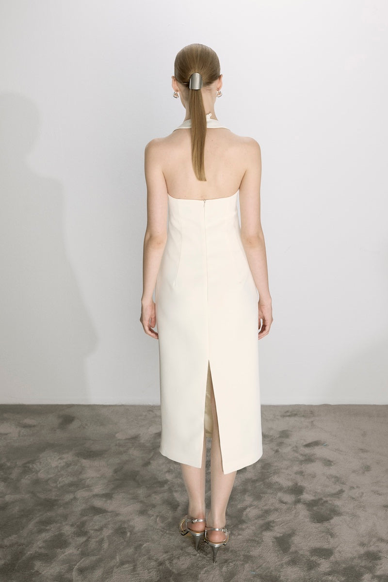 Nazlı Ceren Margaux crepe midi dress in vanilla ice color, featuring a flowing silhouette and elegant design.