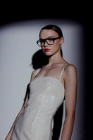 Nazlı Ceren Miles Sequin Dress in Cloud Cream, a midi dress with shiny sequins and elegant design, shown in the image.