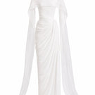 White Plan Regent gown, elegant women's formal dress with flowing fabric and intricate detailing, perfect for special occasions.