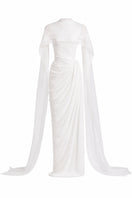 White Plan Regent gown, elegant women's formal dress with flowing fabric and intricate detailing, perfect for special occasions.