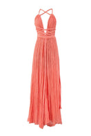 Kasia Kulenty Gisella gown in sorbet color, elegant long evening gown with flowing fabric and sophisticated design.