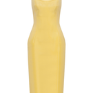 Sudi Etuz liquid organza sculpt midi dress with fitted bodice and flowing skirt, elegant evening wear in soft fabric.