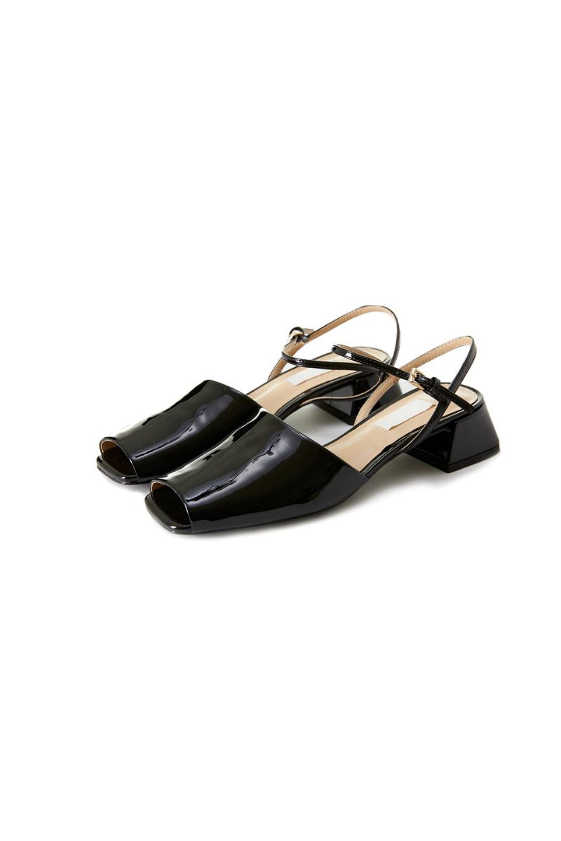 PEEP TOE SLINGBACK HEELS IN BLACK - CULT MIA
