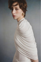 White Plan Lumière draped midi dress featuring flowing fabric and elegant design, perfect for stylish occasions.