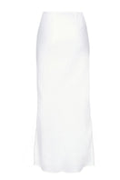 White Pierre maxi skirt by Summer Away, flowing fabric, high waist, and elegant design perfect for summer or casual wear.