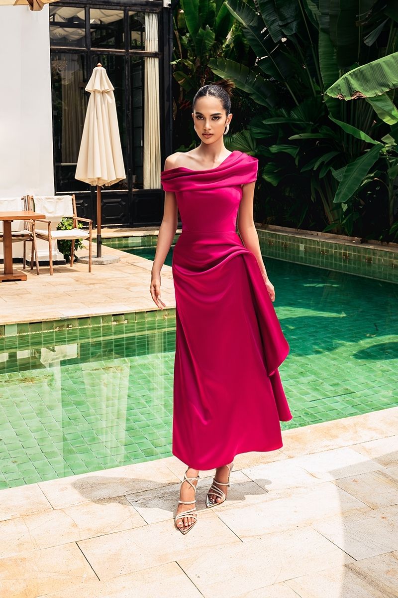 pink silk dress design Draped Strappy Back Midi Silk Dress Pink
