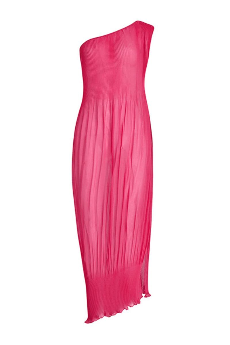 FUCHSIA ONE-SHOULDER MAXI DRESS - CULT MIA
