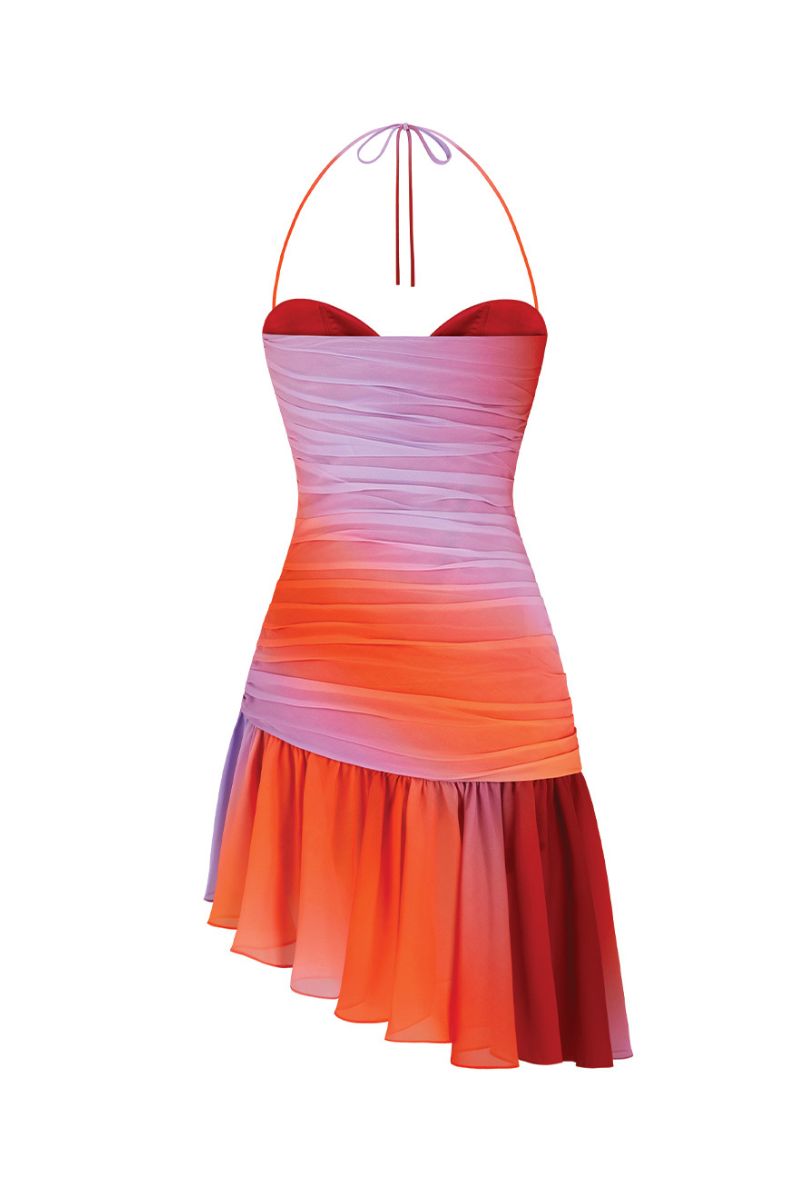BETTA DRAPED MINI DRESS IN HALF MOON RED - CULT MIA