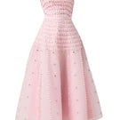 Pink strapless stone organza midi dress by Happy Clothing, featuring a flowy, elegant design perfect for special occasions.