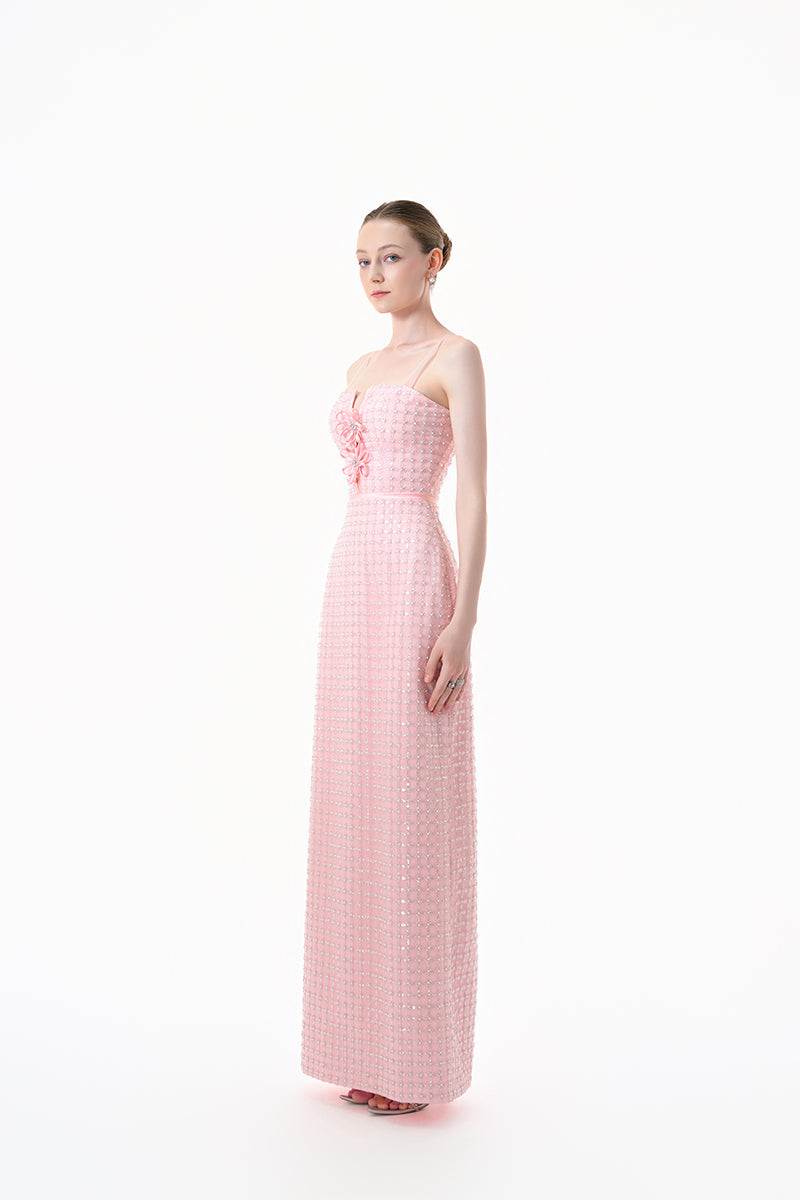 Pink structured corset gown by Happy Clothing featuring fitted design and elegant fabric, perfect for formal occasions.