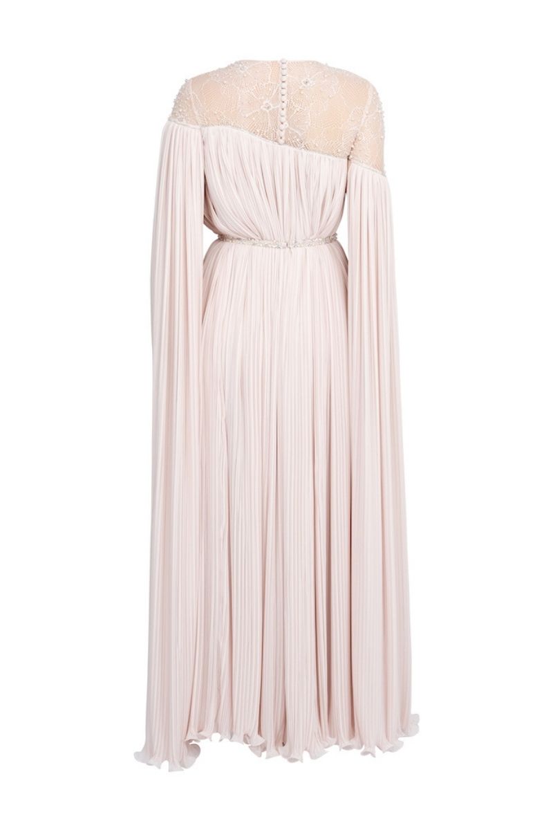 POWDER BICYCLE NECK HAND-EMBROIDERED LACE MAXI DRESS - CULT MIA