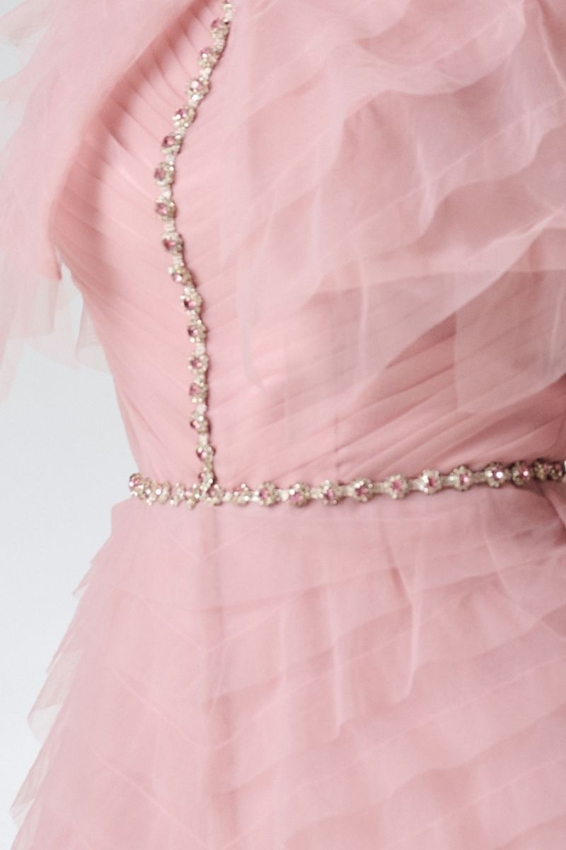 PINK LAYERED COLD SHOULDER SLEEVED ORGANZA MIDI DRESS - CULT MIA