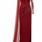 Red IRENA tulle and silk taffeta gown by 21Six, featuring elegant fabric layers and a flowing, sophisticated silhouette.