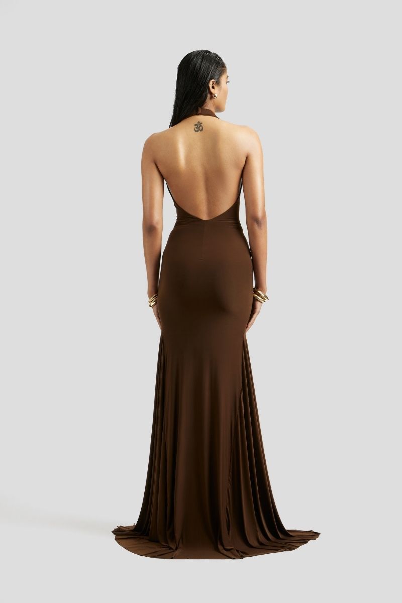 ELIDA MAXI DRESS IN CHOCOLATE BROWN - CULT MIA
