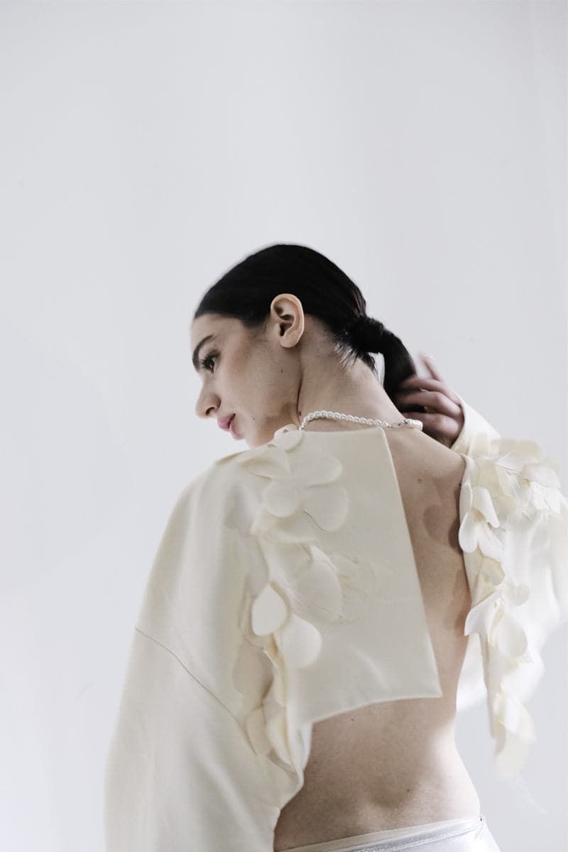 Blikvanger Milky Floral Bolero jacket with delicate floral embroidery and lightweight fabric, perfect for layering.