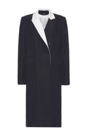 Vaska black double-breasted coat with white collar, stylish and tailored outerwear for a sophisticated look.