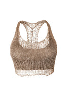 Rose gold Midas racerback top with built-in bralette by Natalia Fedner, featuring a sleek, metallic finish and stylish design.