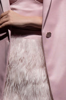Baby pink Kiera taffeta feather blazer set by 21Six, featuring a stylish co-ord design with feather details and tailored fit.
