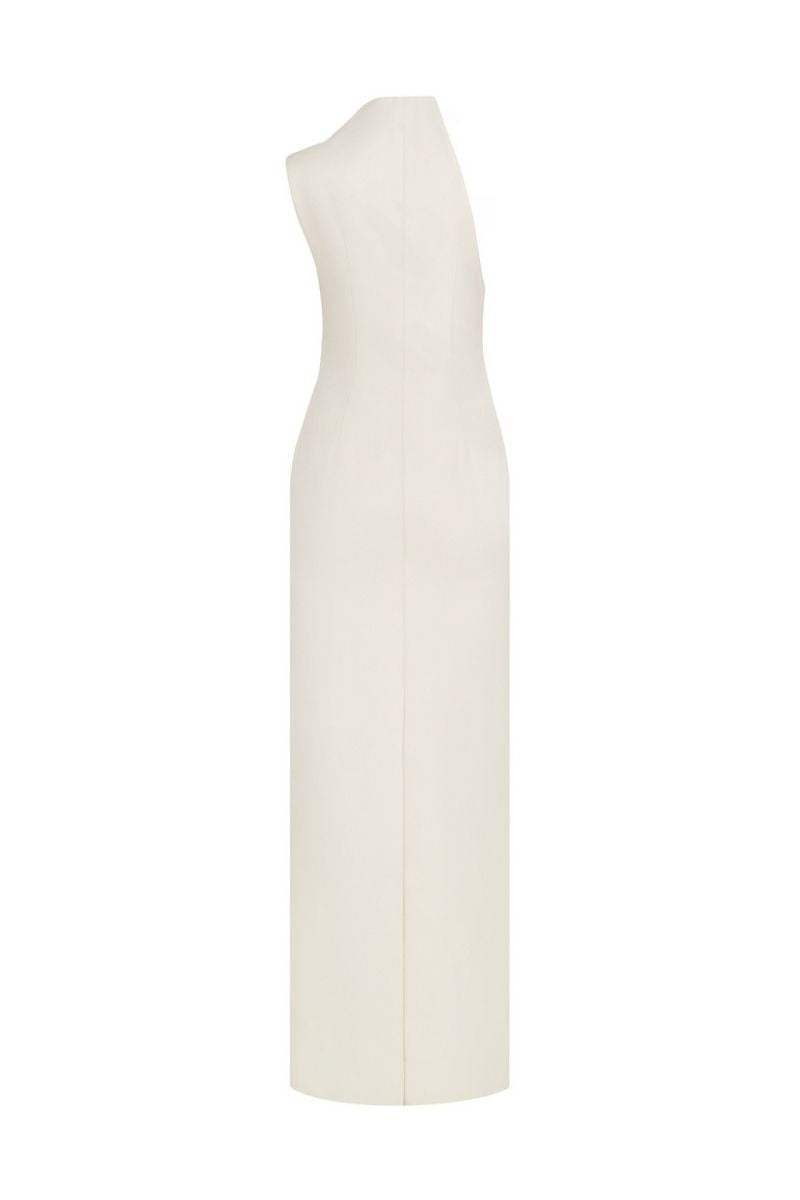 WHITE ONE-SHOULDER SLEEVELESS MAXI DRESS - CULT MIA