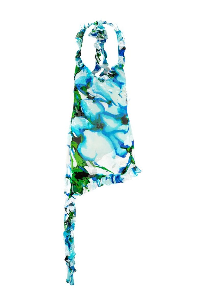 Suncillo Lucia multicolor mini dress with vibrant patterns and a stylish fit, displayed on a hanger against a plain background.