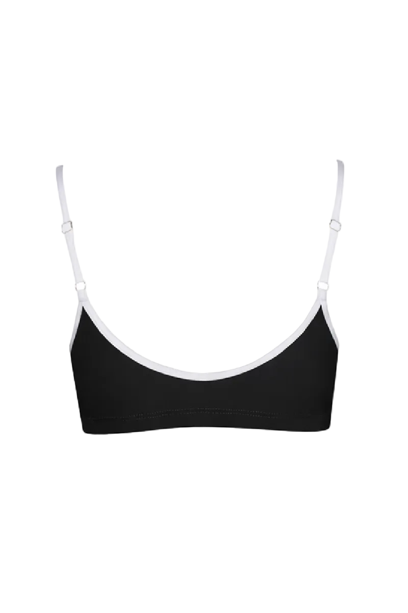 Verdelimon Heaven bikini top in black and white, featuring a stylish design with adjustable straps and a supportive fit.