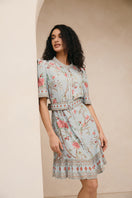 Raishma Everly Blue Mini Dress, stylish sleeveless dress with a fitted silhouette, perfect for casual or semi-formal occasions.