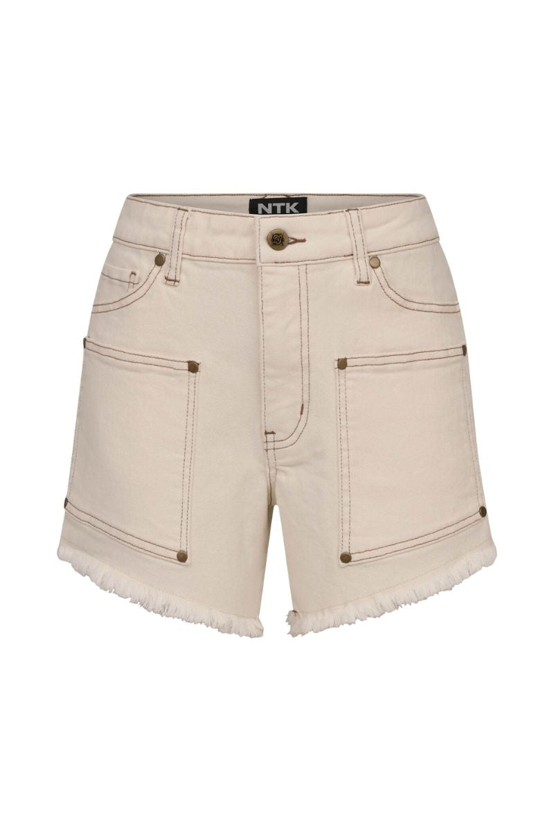 HALEY CREAM DENIM SHORTS - CULT MIA