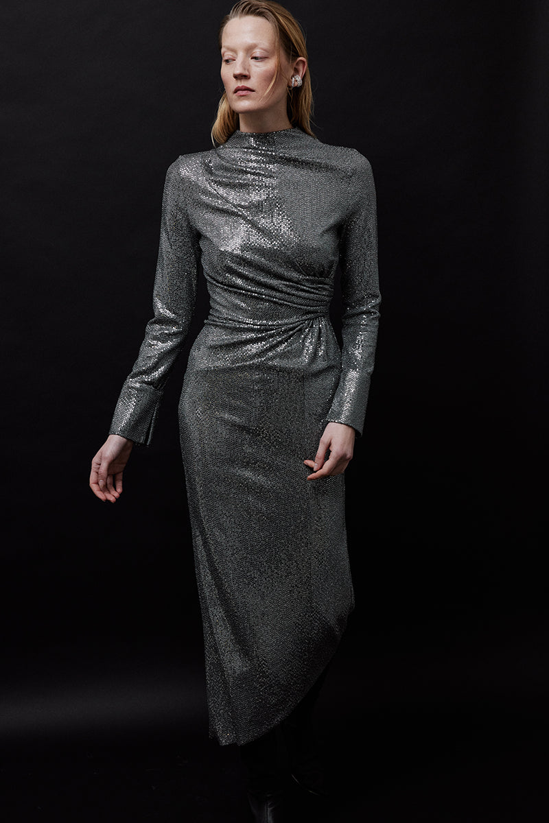 METALLIC ASYMMETRIC MAXI DRESS - CULT MIA