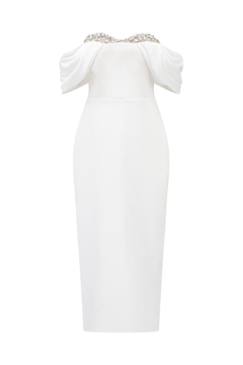 RACHEL WHITE TEXTURE BODYCON MIDI DRESS - CULT MIA