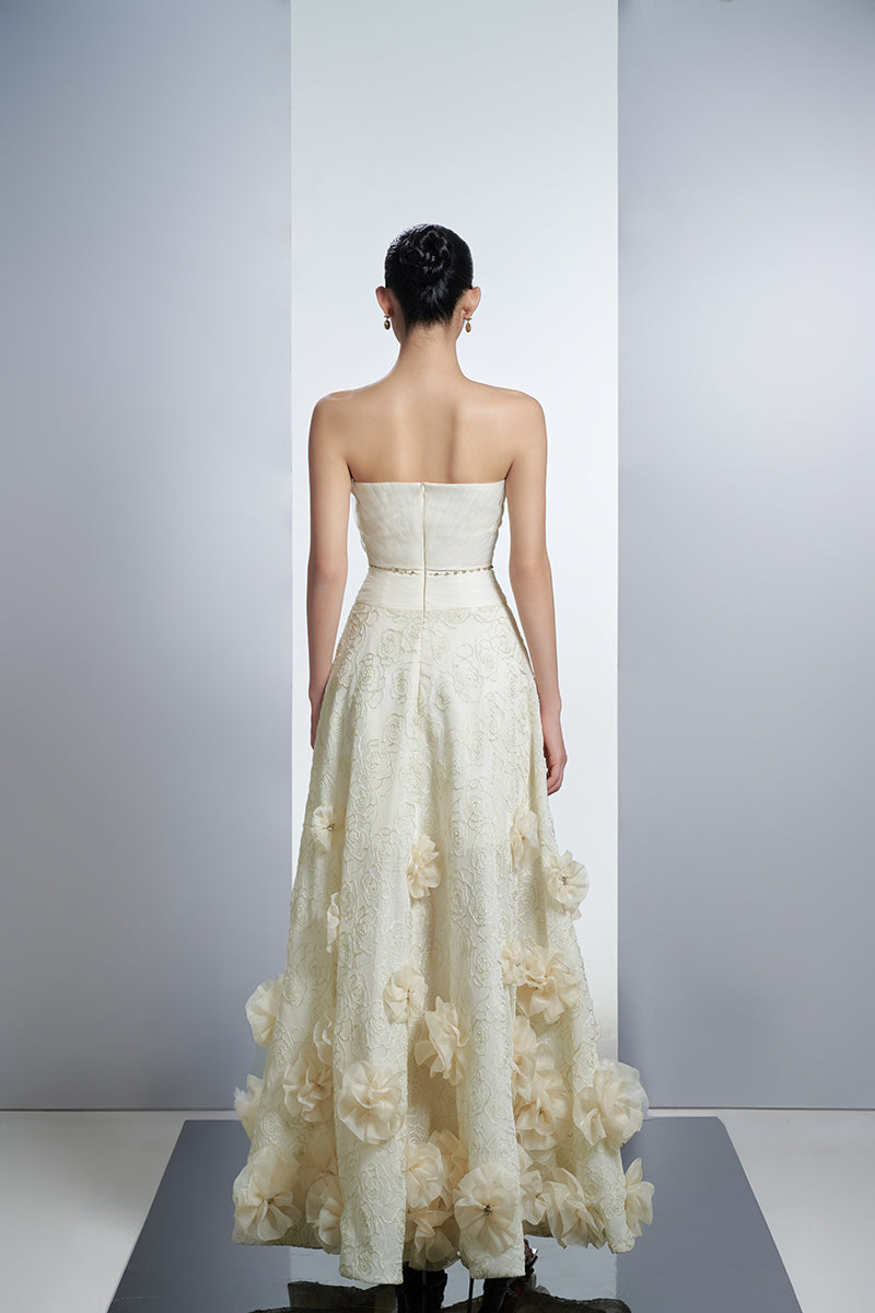 FLORAL A-LINE ORGANZA MAXI DRESS IN WHITE - CULT MIA