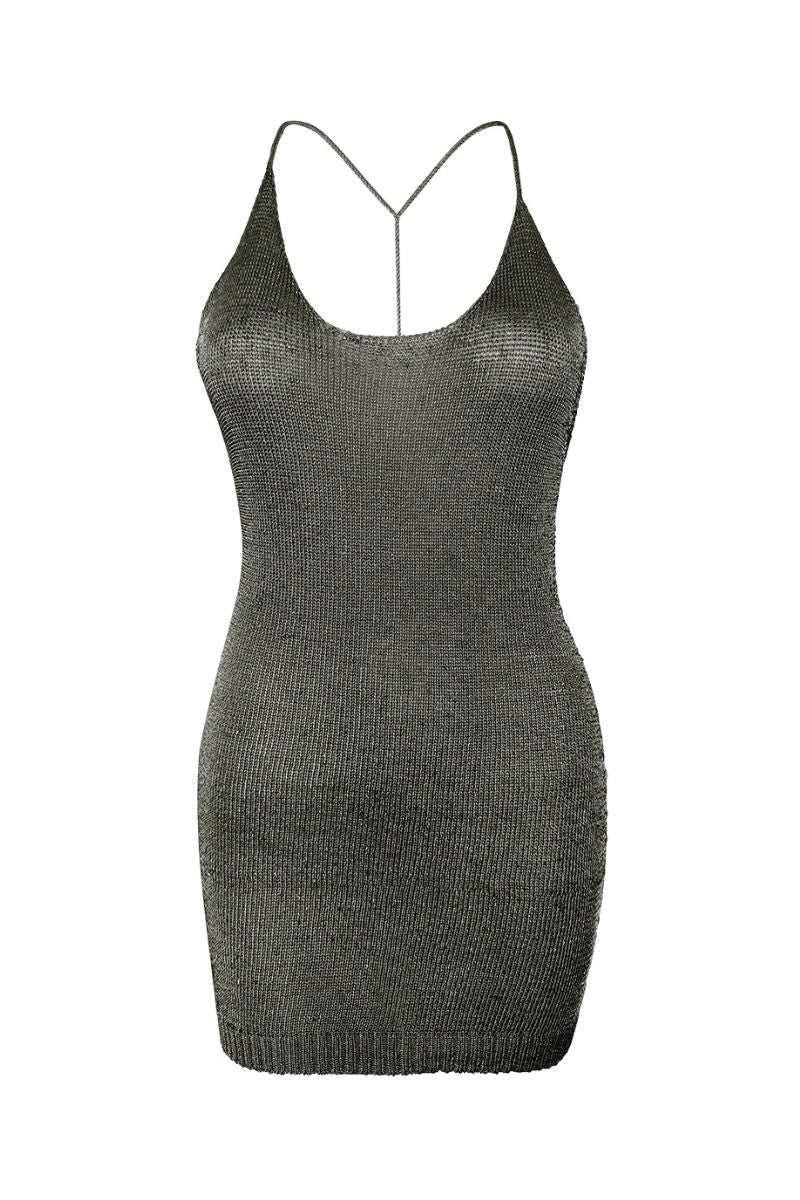 GUNMETAL SPARKLY KNIT MINI DRESS - CULT MIA