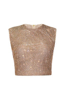 CEM gold mesh top, stylish sleeveless fashion top with a sheer mesh design, perfect for trendy casual or evening wear.