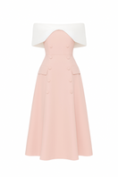 White Plan Capella Dress, elegant midi dress with flowy fabric and stylish design, shown on a model.