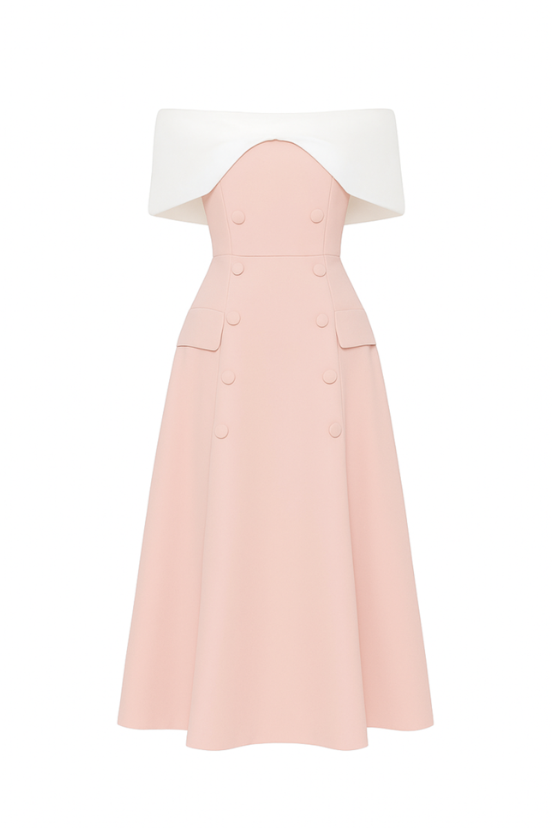 White Plan Capella Dress, elegant midi dress with flowy fabric and stylish design, shown on a model.