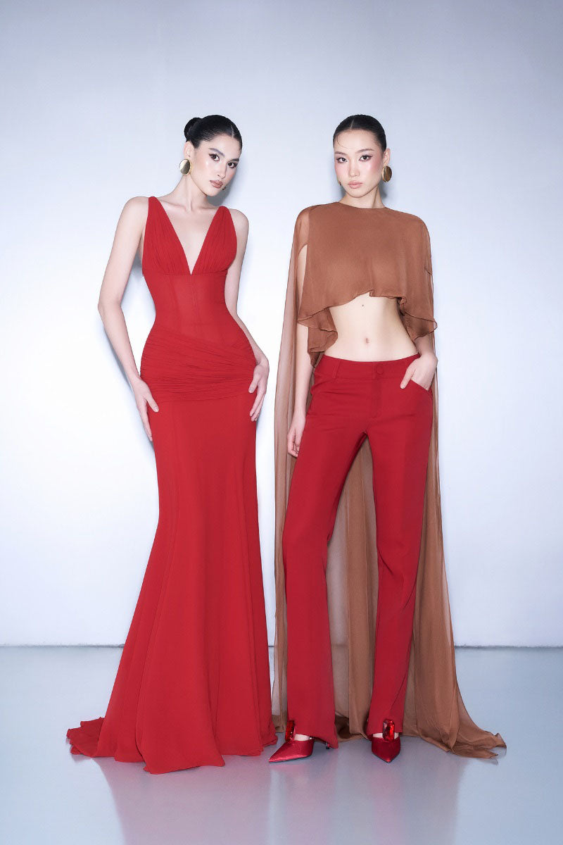 RED CREPE PANTS