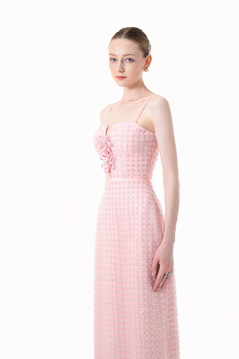Pink structured corset gown by Happy Clothing featuring a fitted bodice and flowing skirt for elegant formal occasions.