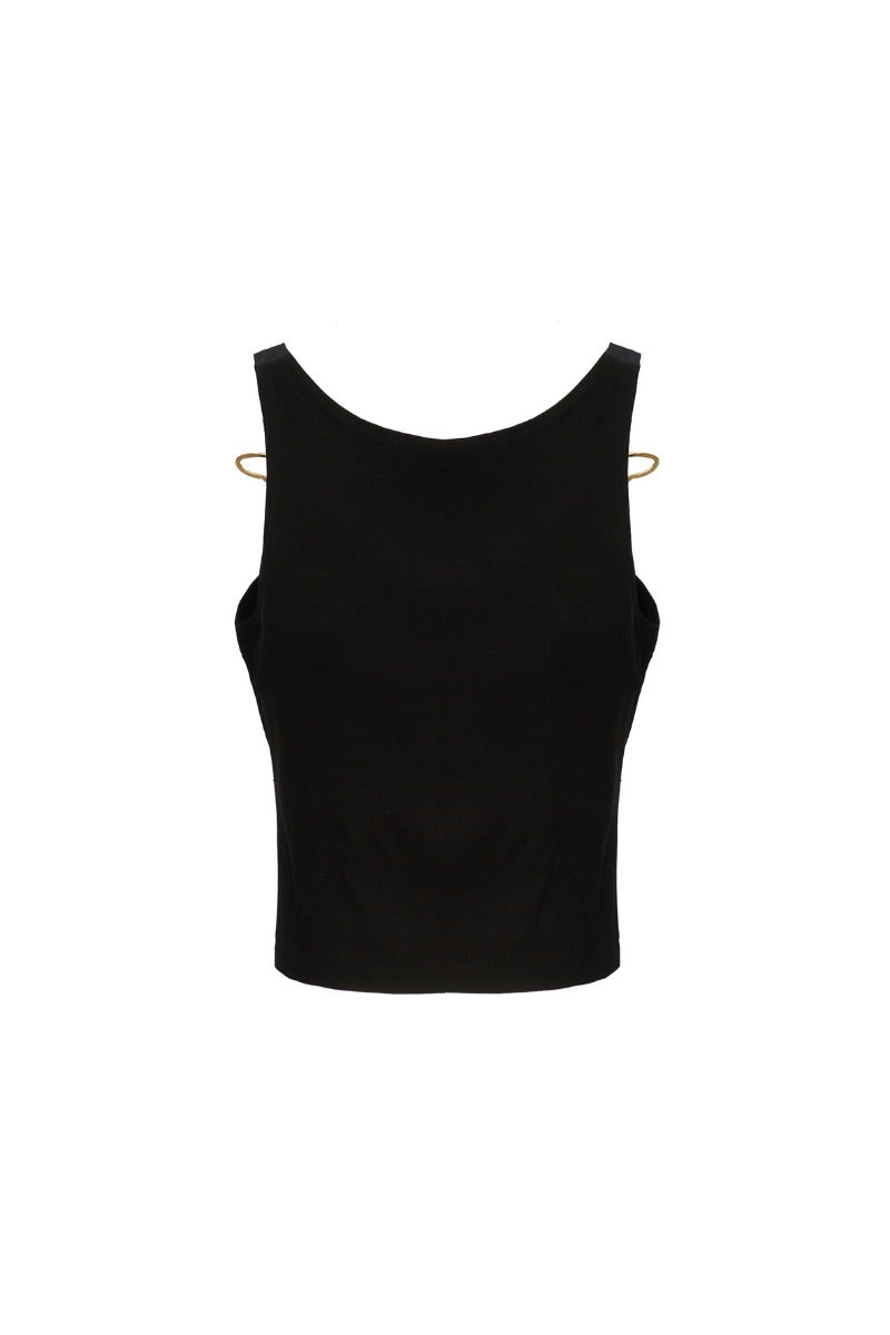 Black Onalaja Bee Tank top, sleeveless casual tops with a fitted design, shown on a model.