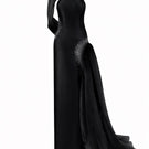 Black Leilani Royal Taffeta gown by 21Six showing a fitted waist, full skirt, and elegant strapless design.